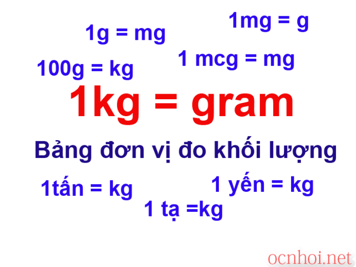 1kg bằng bao nhiêu g